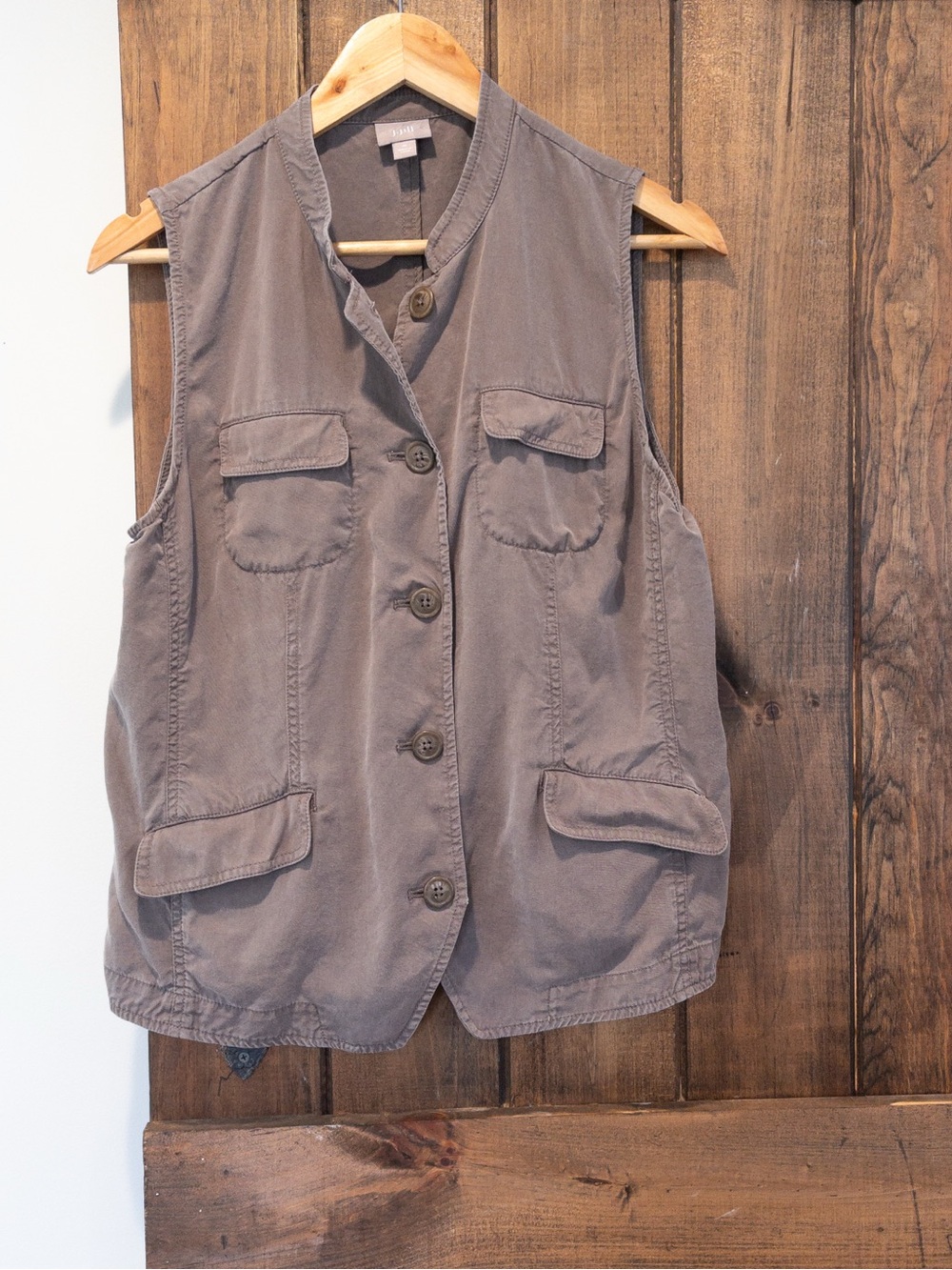J. Jill Tencel Utility Safari Pocket Vest Button Up Top Med Gorpcore